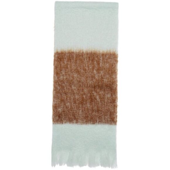 NWOT Jill Sander Tricolor Wool/Mohair Fringed Scarf. Blue/Green/Brown. - Picture 3 of 6